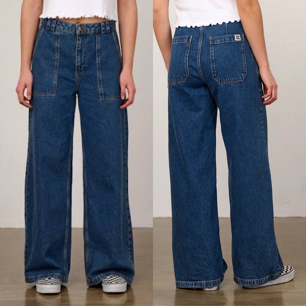 Lucy & Yak Delores Wide Leg High Waisted Organic Cotton Pocket Denim Jeans (24)